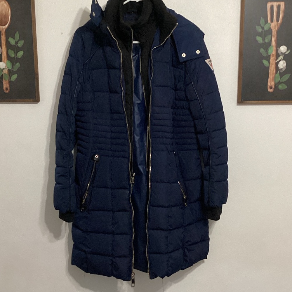 Women's GUESS Navy Puffer Jacket